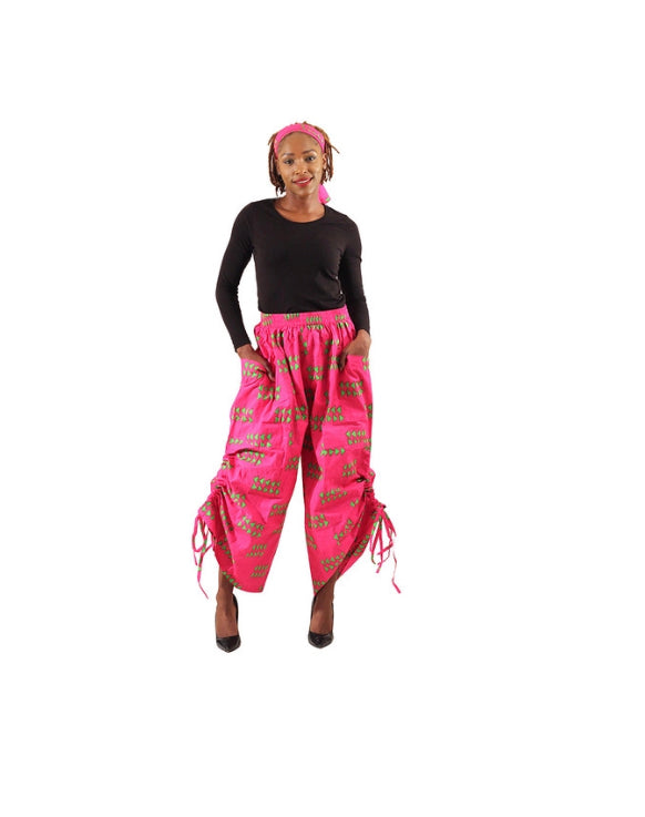 African Print Wide Leg Pants w/ Pull String