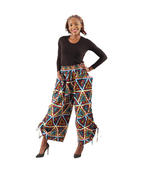 African Print Wide Leg Pants w/ Pull String