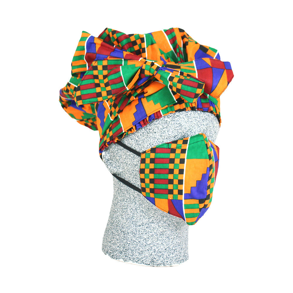 African Print Bonnet & Mask Set