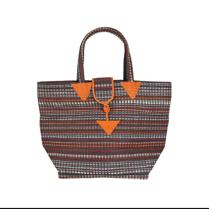 Woven Plastic Handbag: Brown & Orange