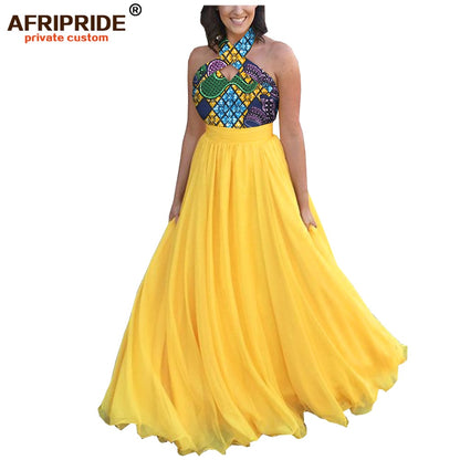 African print dresses for women ankara fabric+Chiffon  sleeveless women dress