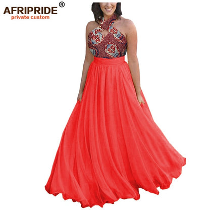 African print dresses for women ankara fabric+Chiffon  sleeveless women dress