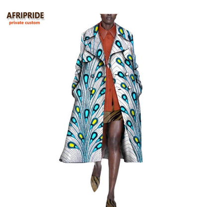 African long Coats for Women full sleeve mid-calf length double button turn down collar casual coat