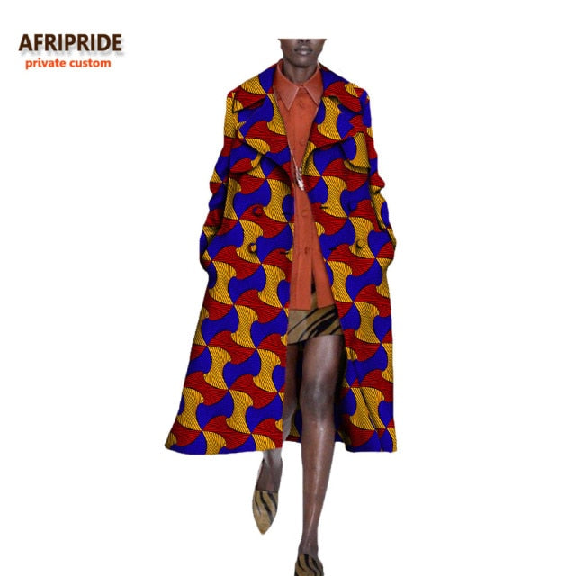 African long Coats for Women full sleeve mid-calf length double button turn down collar casual coat