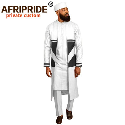 Men`s Suit Long Coats Dashiki Shirts Ankara Pants Traditional Hat 4 piece Set African Clothing Attire Wear