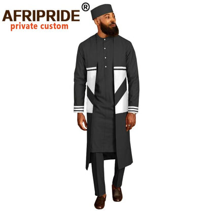 Men`s Suit Long Coats Dashiki Shirts Ankara Pants Traditional Hat 4 piece Set African Clothing Attire Wear