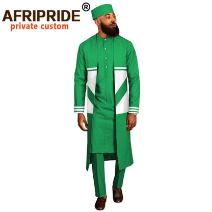 Men`s Suit Long Coats Dashiki Shirts Ankara Pants Traditional Hat 4 piece Set African Clothing Attire Wear