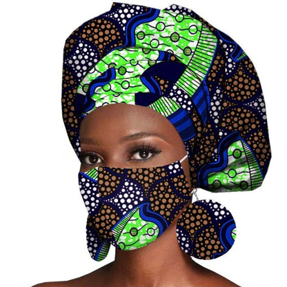 African Headwrap Earrings Hair Accessories Scarf Bonnet Ankara Wax Fabric Head Turban African Headscarf Mask Match Print