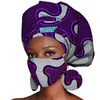 African Headwrap Earrings Hair Accessories Scarf Bonnet Ankara Wax Fabric Head Turban African Headscarf Mask Match Print