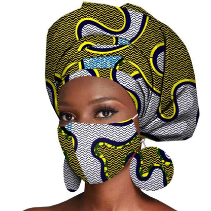 African Headwrap Earrings Hair Accessories Scarf Bonnet Ankara Wax Fabric Head Turban African Headscarf Mask Match Print