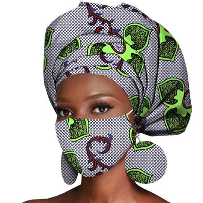 African Headwrap Earrings Hair Accessories Scarf Bonnet Ankara Wax Fabric Head Turban African Headscarf Mask Match Print