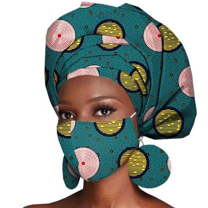African Headwrap Earrings Hair Accessories Scarf Bonnet Ankara Wax Fabric Head Turban African Headscarf Mask Match Print