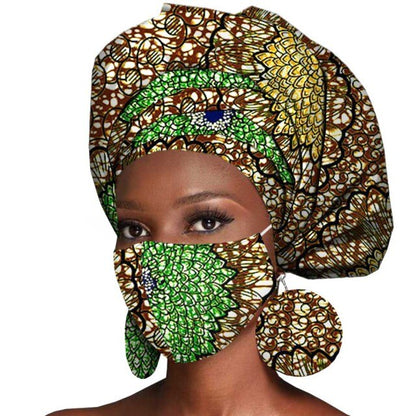 African Headwrap Earrings Hair Accessories Scarf Bonnet Ankara Wax Fabric Head Turban African Headscarf Mask Match Print