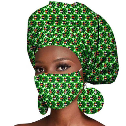 African Headwrap Earrings Hair Accessories Scarf Bonnet Ankara Wax Fabric Head Turban African Headscarf Mask Match Print
