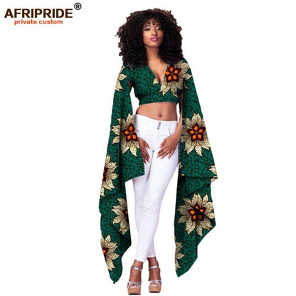 African Print Top V Neck With Flare Sleeve