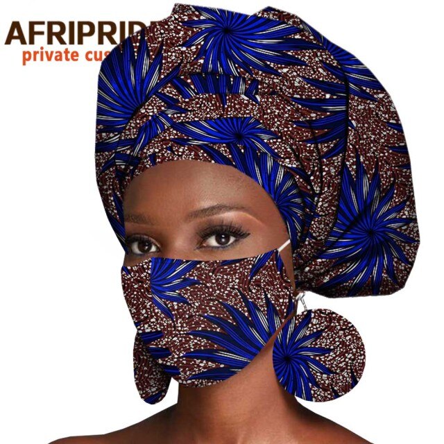 African Headwrap Earrings Hair Accessories Scarf Bonnet Ankara Wax Fabric Head Turban African Headscarf Mask Match Print