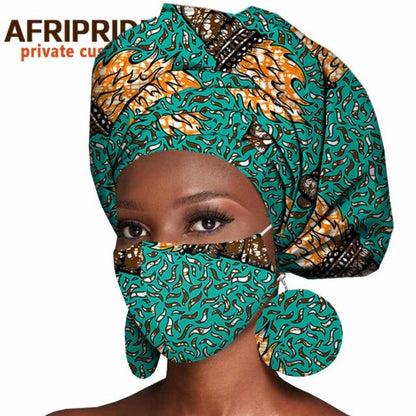African Headwrap Earrings Hair Accessories Scarf Bonnet Ankara Wax Fabric Head Turban African Headscarf Mask Match Print