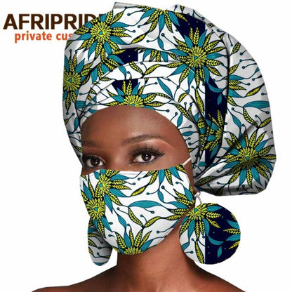 African Headwrap Earrings Hair Accessories Scarf Bonnet Ankara Wax Fabric Head Turban African Headscarf Mask Match Print