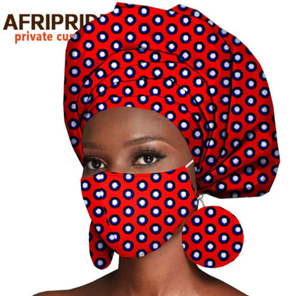 African Headwrap Earrings Hair Accessories Scarf Bonnet Ankara Wax Fabric Head Turban African Headscarf Mask Match Print