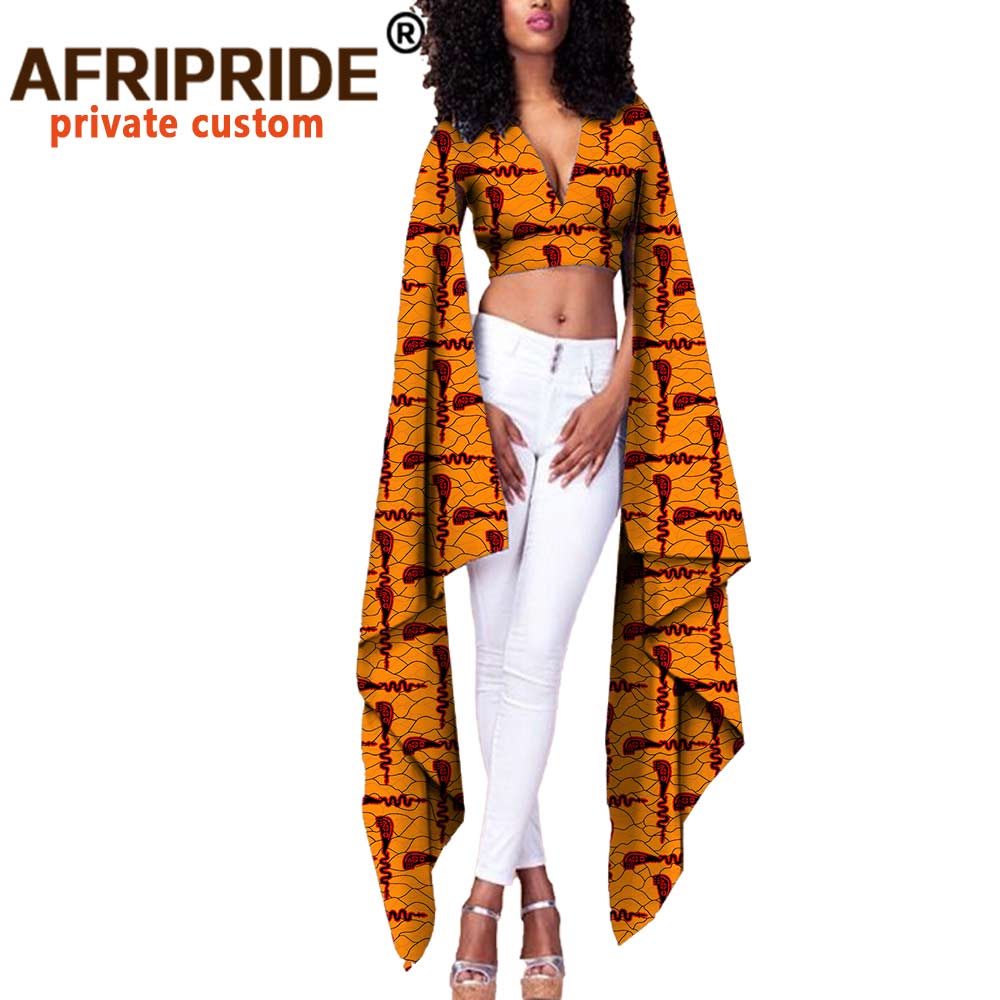 African Print Top V Neck With Flare Sleeve