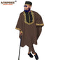 African Clothing for Men Dashiki Outfits Agabada Robe Ankara Pants Tribal Hat Wedding Evening 3 Piece Suit