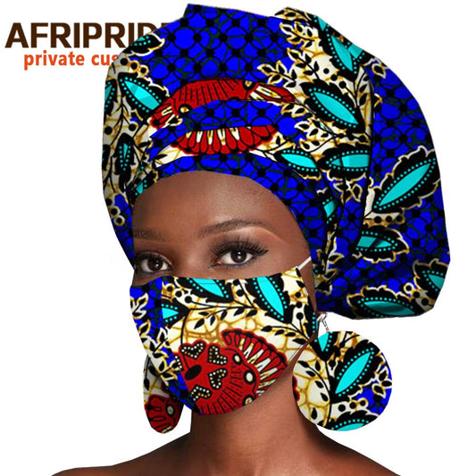 African Headwrap Earrings Hair Accessories Scarf Bonnet Ankara Wax Fabric Head Turban African Headscarf Mask Match Print