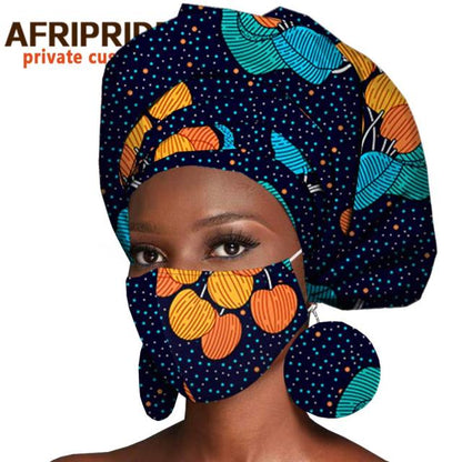 African Headwrap Earrings Hair Accessories Scarf Bonnet Ankara Wax Fabric Head Turban African Headscarf Mask Match Print