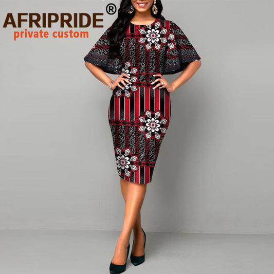 African Dresses for Women Bodycon Dress Casual Lace Sleeve Summer Dress Dashiki Outfits Print Ankara Clothes