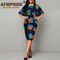 African Dresses for Women Bodycon Dress Casual Lace Sleeve Summer Dress Dashiki Outfits Print Ankara Clothes