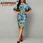 African Dresses for Women Bodycon Dress Casual Lace Sleeve Summer Dress Dashiki Outfits Print Ankara Clothes