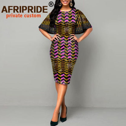African Dresses for Women Bodycon Dress Casual Lace Sleeve Summer Dress Dashiki Outfits Print Ankara Clothes