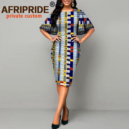 African Dresses for Women Bodycon Dress Casual Lace Sleeve Summer Dress Dashiki Outfits Print Ankara Clothes