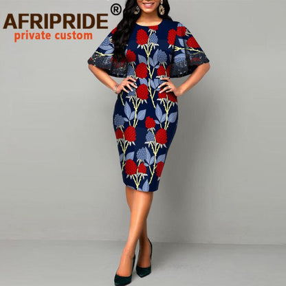 African Dresses for Women Bodycon Dress Casual Lace Sleeve Summer Dress Dashiki Outfits Print Ankara Clothes