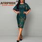 African Dresses for Women Bodycon Dress Casual Lace Sleeve Summer Dress Dashiki Outfits Print Ankara Clothes