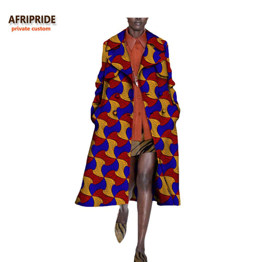 African long Coats for Women full sleeve mid-calf length double button turn down collar casual coat