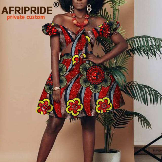 African Clothing for Women Short Top + Mini Skirt 2 Piece Set