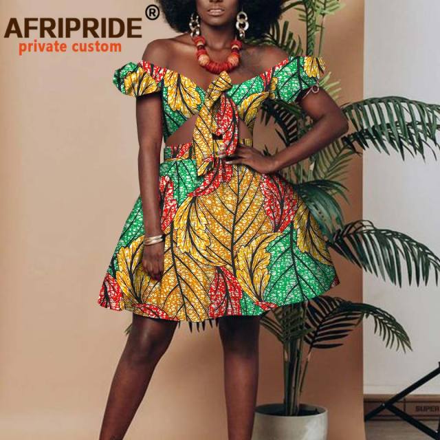 African Clothing for Women Short Top + Mini Skirt 2 Piece Set