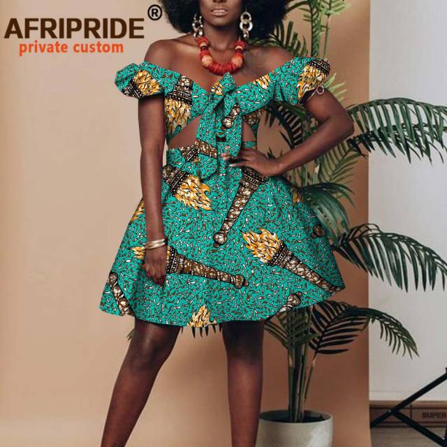 African Clothing for Women Short Top + Mini Skirt 2 Piece Set