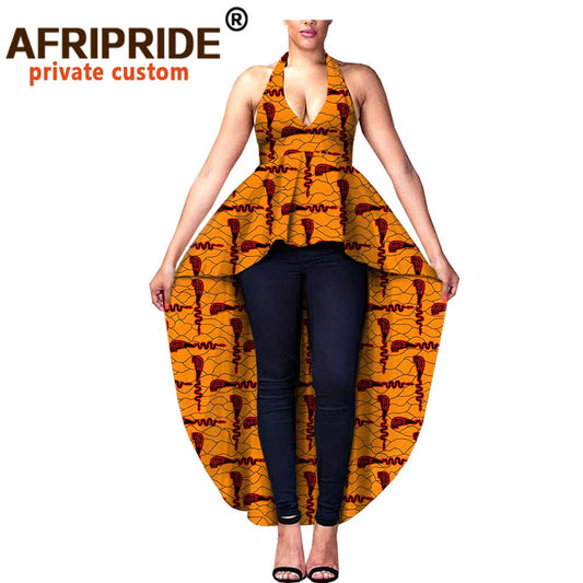 Women Blouse African Ankara Print Shirts Crop Top Skirt Sleeveless V-Neck