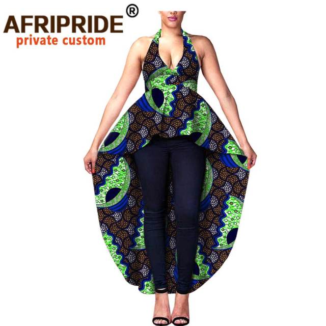 Women Blouse African Ankara Print Shirts Crop Top Skirt Sleeveless V-Neck