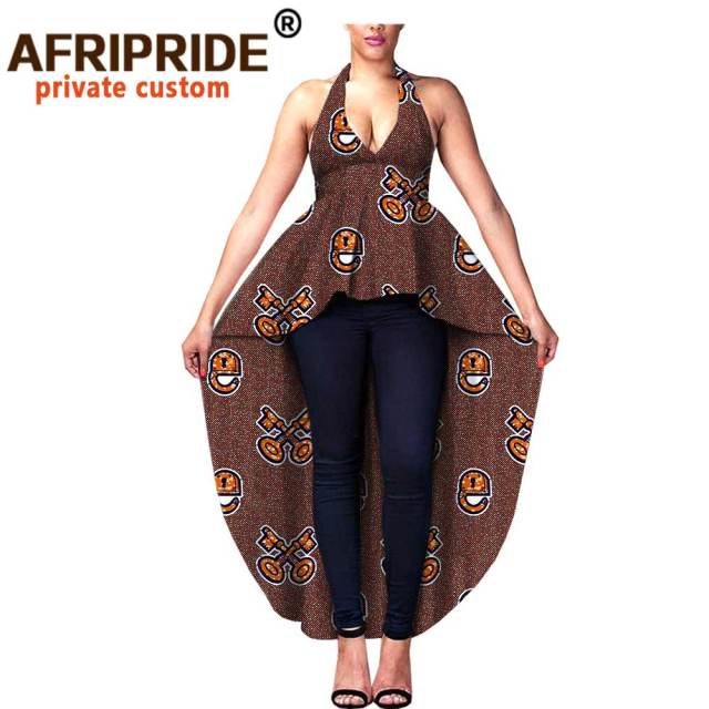 Women Blouse African Ankara Print Shirts Crop Top Skirt Sleeveless V-Neck