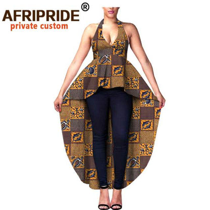 Women Blouse African Ankara Print Shirts Crop Top Skirt Sleeveless V-Neck