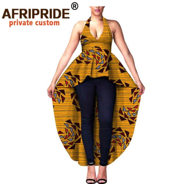 Women Blouse African Ankara Print Shirts Crop Top Skirt Sleeveless V-Neck