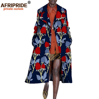 African long Coats for Women full sleeve mid-calf length double button turn down collar casual coat