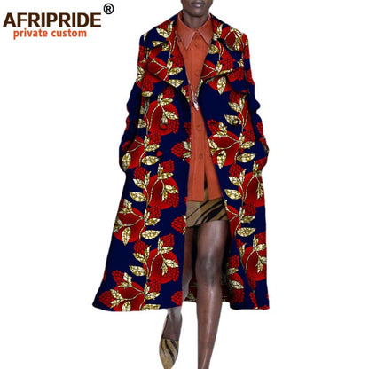African long Coats for Women full sleeve mid-calf length double button turn down collar casual coat