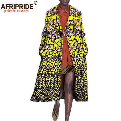 African long Coats for Women full sleeve mid-calf length double button turn down collar casual coat