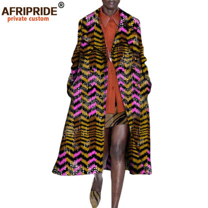 African long Coats for Women full sleeve mid-calf length double button turn down collar casual coat