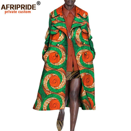 African long Coats for Women full sleeve mid-calf length double button turn down collar casual coat