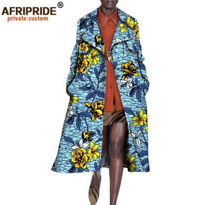 African long Coats for Women full sleeve mid-calf length double button turn down collar casual coat