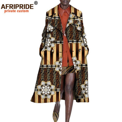 African long Coats for Women full sleeve mid-calf length double button turn down collar casual coat
